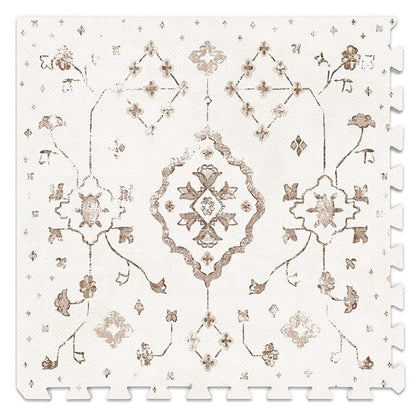 Lillefolk Baby Play Mat for Floor – 6x6ft Vintage Coffee | Soft Non Toxic Premium EVA Foam Tiles for Tummy Time, Crawling & Playroom – Waterproof Floor Mat for Babies & Toddlers (9 Tiles)