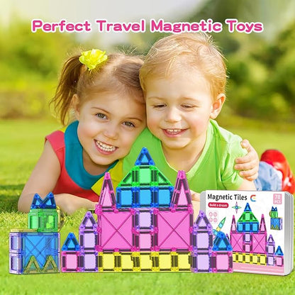 78PCS Magnetic Tiles Mini Travel Kids Set, Learning Sensory Toys，Preschool Classroom Magnetic Blocks Building Kids Toys & Games, for 3-8 Year Boys Girls Birthday Gift
