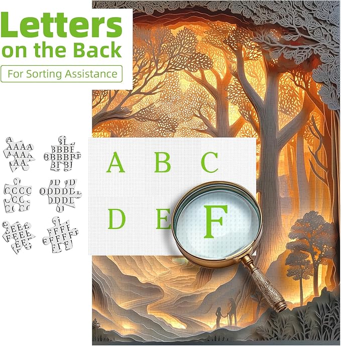 Forest Sunset 500-Piece Jigsaw Puzzle for Adults Layered Paper Art with Letters on Back Large Piece Relaxing Puzzle for Seniors Challenging 20"x20" Nature Scene Fun Gift for Puzzle Lovers