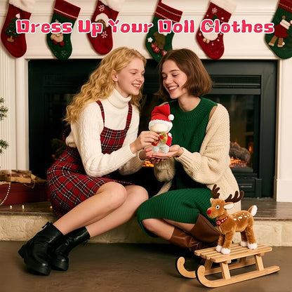17cm Doll Clothes Set, 2-Piece Christmas Costume Clothes for Dolls Accessories Suit, Father Christmas Hat & Scarf Dress Up Outfit Compatible for Dolls 15cm /17cm, for Girls(No Doll)