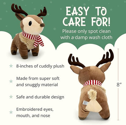 Plush Reindeer Stuffed Animal - Holiday Deer Characters with Antlers Toy for Girl, Boy, Baby, and Toddler - Little Plushie Toys - Ralphie, 8"