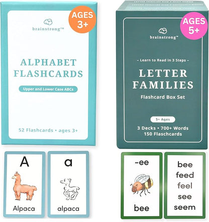 ABC Flashcards & 750 Phonics Words | Ages 4-7 | Preschool Kindergarten Reading Kit | 200 Premium Brainstrong Flash Cards