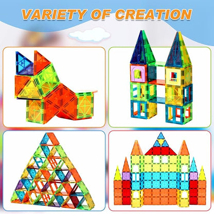 104PCS Magnetic Building Tiles, STEM Educational Stacking Blocks, Construction Toys for Kids Ages 3-9, Creative Toddler Boy Girl Christmas Birthday Gift