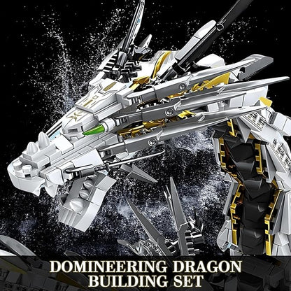 HIGH GODO Dragon Building Blocks Sets for Adults, White Mechanical Dragon Animal Building Model Collectible Display Toys, Cool Creative Gifts for Boys Teens Fans (1485 Pieces)