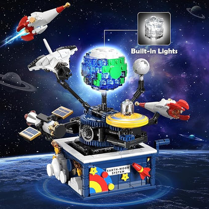 Planet Rotatable Space Sets with Light - Earth & Moon Space Exploration Building Toys with Shuttle Spaceship Science Kits Building Blocks Gifts for Kids Age 8+ Years Old Boys Girls(554 PCS)