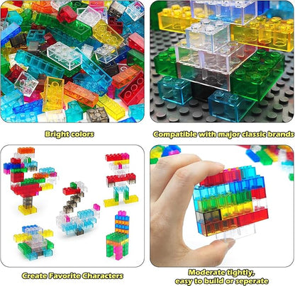 400 Pieces Translucent Building Bricks -9 Colors Crystal-Clear Classic Block Toy Fully Compatible with Major Brands Educational Construction Toy for Boys Girls 6 Years Old and Up