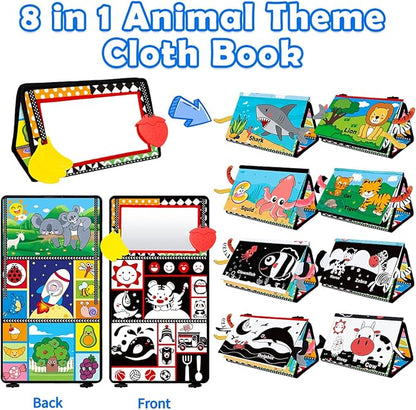Baby Toys 0-6 Months - Tummy Time Toy Baby Mirror Infant Toys with Cloth Book - Black and White High Contrast Baby Toy for Newborn - Montessori Sensory Toy 0 2 3 4 5 6-12 Months Boy Girl Shower Gifts