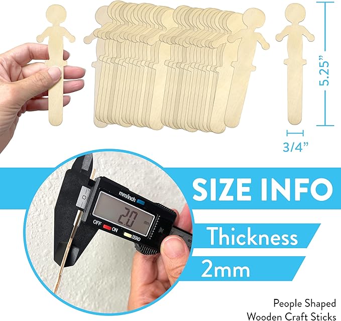 100 Pack People Shaped Wooden Craft Sticks, 5.25" Person Shape Wood Popsicle Sticks, Unisex Student Classroom Crafts DIY Sticks