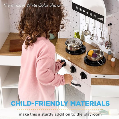 Best Choice Products Pretend Play Corner Kitchen, Ultimate Interactive Wooden Kids Playset w/Lights & Sounds, Ice Maker, Hood - Bevel Pink