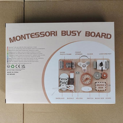 Joyreal Montessori Busy Board for Toddlers - Wooden Sensory Board Activity Board for Fine Motor Skills, Travel Baby Busy Board Sensory Toys for Kids