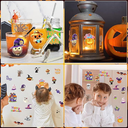 MARFOREVER 25 PCS Halloween Window Gel Clings, Halloween Pumpkins Ghosts Bats Window Thick Gel Clings Decals Stickers for Happy Halloweens Classroom Nursery Home Party Supplies Decorations