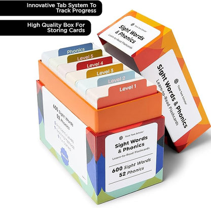 Think Tank Scholar 652 Sight Words/Phonics Flash Cards, Learn to Read: CVC Blends, Short/Long Vowel Sounds, Dolch & Fry High Frequency Site Words + Games: Preschool PreK Kindergarten 1st 2nd 3rd Grade