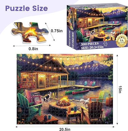 500 Pieces Dog Puzzles for Adults, Evening Bonfire Puzzle for Adults Children Seniors, Retro Style Puzzle 500 Pieces, Gift for Birthday, Home Decor, Fun for Family Entertainment(20.5 * 15 in)