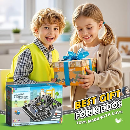 Magnetic Tiles Road Toddler Toys, Magnet Building Blocks for Kids Ages 3-5 4-8, STEM Learning Construction Toys Games, Ideal Gifts for 3+ Year Old Boys Girls