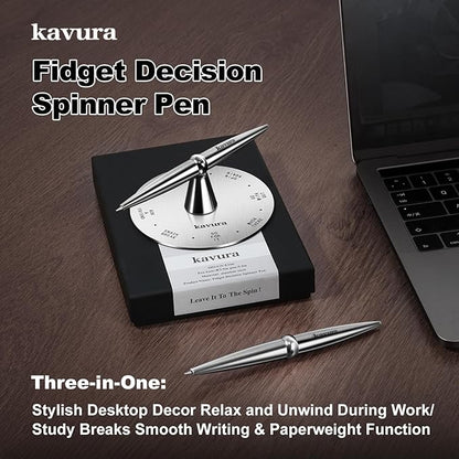 Fidget Decision Spinner Pen - 3-in-1 Magnetic Stress Relief Tool, Refillable Silver Metal Pen, Fun Decision Maker and Office Desk Decor, Unique Gift for Teens & Adults, Luxury Pen Set
