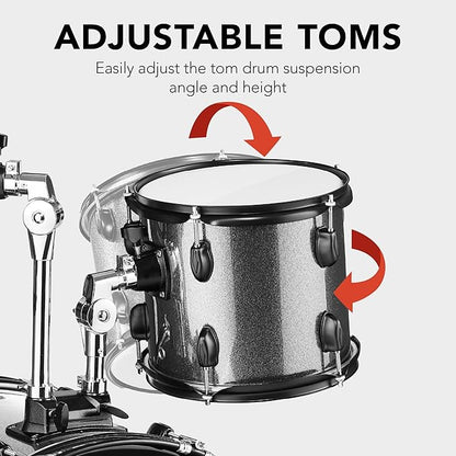 Best Choice Products 5-Piece Full Size Complete Adult Drum Set w/Cymbal Stands, Stool, Drum Pedal, Sticks, Floor Tom - Silver Sparkle