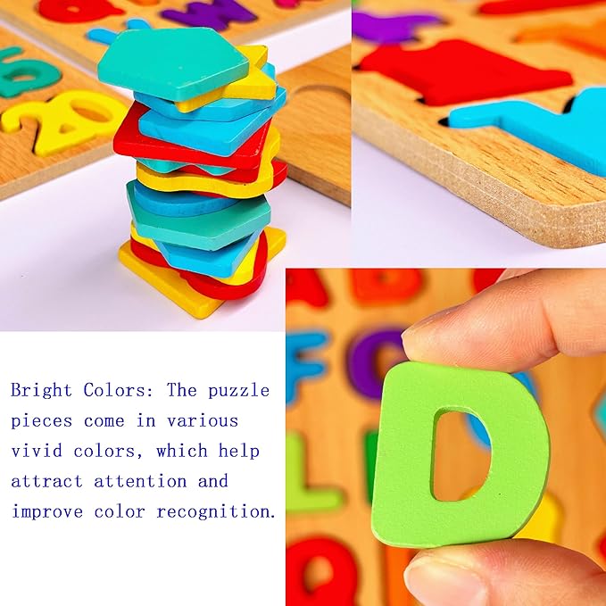 2PCS Wooden Alphabet & Number Puzzles for Toddlers – Educational Learning Toy (Choose from 3 Combinations) (Alphabet & Number)