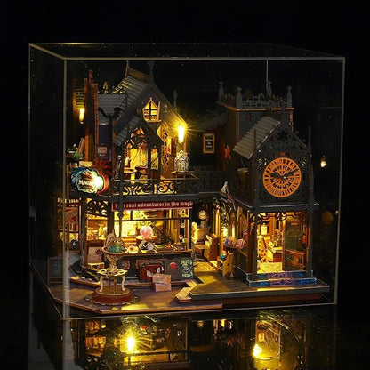 DIY Miniature Dollhouse Kit, Holo Magic City DIY Miniature House kit Wooden Dollhouse Kit, DIY Mini House kit for Adults to Build