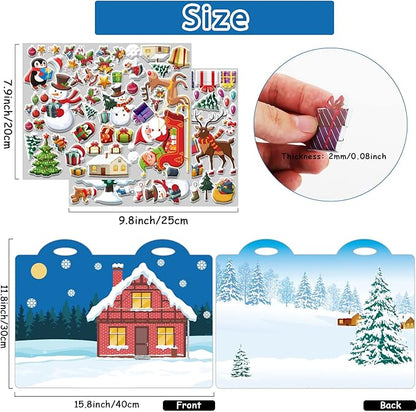 Winter 3D Puffy Sticker Play Set Xmas Activity Book for Kids Toddlers 2-4 Toys Sticker Merry Christmas Holiday Party Supplies 100 Reusable Puffy Window Decals 2 Fold-Out Christmas Scenes