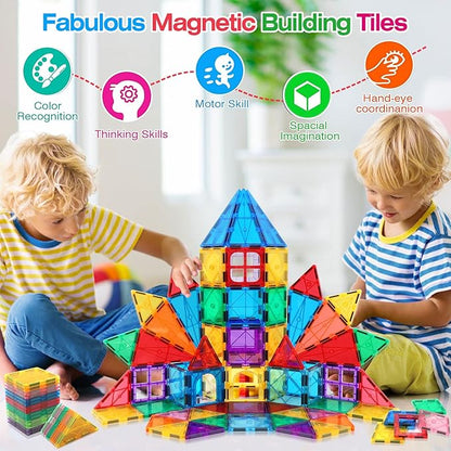 Magnetic Tiles for Kids Ages 3-5 4-8 STEM Educational Gifts Toys for 3 4 5 6 7+ Year Old Boys Girls Magnet Building Blocks Beginner Set Sensory Toddler Toys for Age 3-4 Christmas Birthday