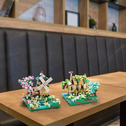 Sakura Tree House Plant Micro Block Building Set,Friendship Windmill Model Construction Set,1200 PCS for Adults and Kid