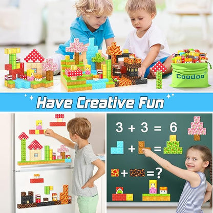 110PCS Magnetic Blocks - Build Mine Magnet World Magic Teleport Pipes Set, Building STEM Sensory Toddler Toys for 3+ Year Old Boys & Girls, Compatible with All Magworld 1” Magnetic Blocks Kids Toys