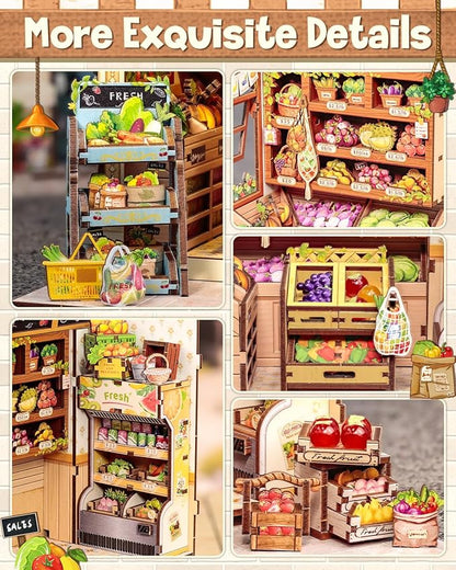 CUTEBEE Book Nook Kit - DIY Miniature House Dollhouse Kit for Adult and Teens, Booknook Bookshelf Decor with LED Light, Gifts for Family and Friends (The Greens’ Grocery)