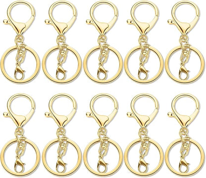 10 Pack a Set Metal Lobster Claw Clasps and Key Rings, Key Chain Accessories, Keychain Making kit for Keys, Art Crafts, Jewelry Making, Gold
