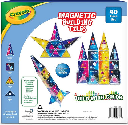 CreateOn Crayola Cosmic Magnetic Tiles, Building Set for Kids, Magnetic Building Toys for Kids, STEM Learning Toys for Boys and Girls Ages 3 and Up, 40-Piece Set (Cosmic)