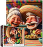 Laughing Old Couple Dining Fiesta 1000 Piece Jigsaw Puzzle for Adults and Students Fun Mexican Style Food Theme Colorful Cartoon Art Decor 20×27 Inches Relaxing Brain Challenge Gift
