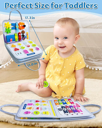 Exorany Busy Board Montessori Toys for Toddler Boy & Girl Birthday Gifts, Busy Book Learning Sensory Toys for Toddlers, Toddler Travel Toy Educational Activities Learn Fine Motor Skills