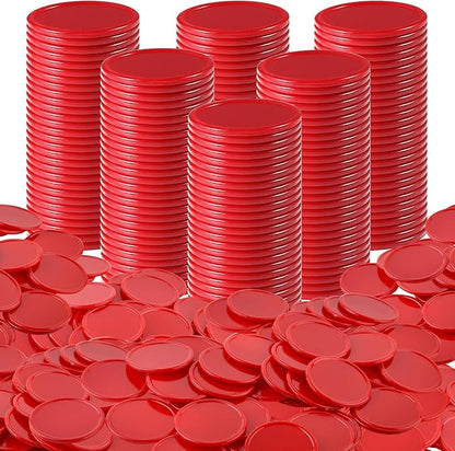 Coopay 500 Pieces Plastic Learning Counters Disks Bingo Chip Counting Discs Markers for Math Practice and Poker Chips Game Tokens Kids Reward, 1 Inch (Red)