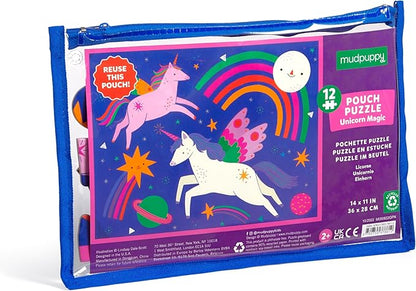 Mudpuppy Unicorn Magic – 12 Piece Puzzle with Reusable Zipper Pouch Featuring Colorful and Fun Illustrations of Magical Unicorns Perfect for Easy Storage and Travel
