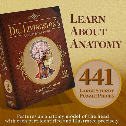 Genius Games Human Head Anatomy Puzzle - Adult Jigsaw Puzzles Unique Gifts for Kids Educational Science - 441 Piece Teen Floor Puzzle - Genius Games Dr. Livingston