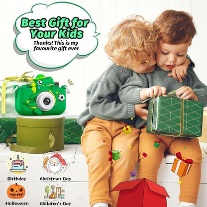 Dinosaur Kids Camera for Boys Girls, Toddler Digital Selfie Camera with Cute Protective Cover and 32G SD Card, Christmas Birthday Gifts Toys for 3 4 5 6 7 8 9 10 11 12 Years Old Little Girls and Boys