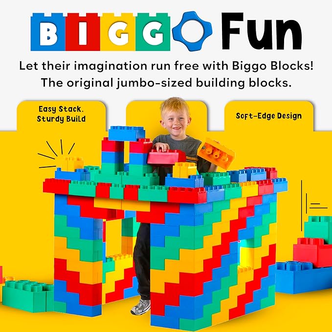 BiggoBlocks Big Blocks for Kids Ages 4-8 — Indoor & Outdoor Blocks for Kids Games — Large Building Blocks (48 pc) Learner Set