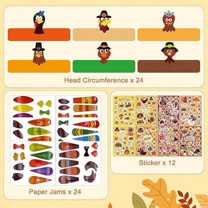 Cinrobiye 24 Set Spring Insect Paper Crown Craft Kit DIY Bug Headbands Hat Craft Summer Springtime Party Favor Supplies for School Home Animal Fun Activity Birthday Party Art Supplies (Thanksgiving)