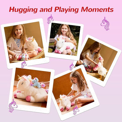 5 Pieces Unicorn Toys Stuffed Animals for Girls, 1 Mommy Unicorn with 4 Babies, Soft Plush Toys Gifts for Girls 3 4 5 6 7 8 9 Years, Kids, Children, Christmas, Birthday, Valentine's