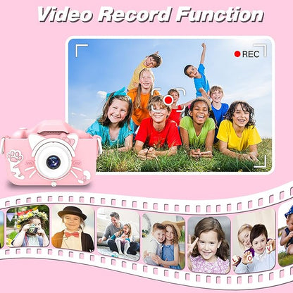 Goopow Kids Camera Toys for 3-8 Year Old Girls Boys,Children Digital Video Camcorder Camera with Cartoon Soft Cover, Best Chritmas Birthday Festival Gift for Kids - 32G SD Card Included