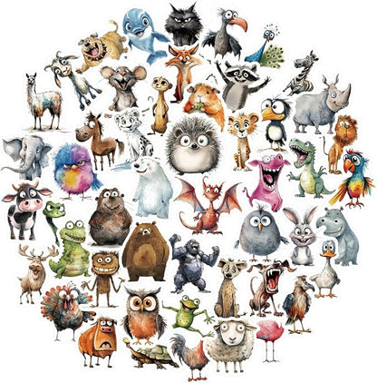 50 Pcs Funny Quirky Crazy Animal Stickers for Kids Teacher Water Bottle Laptop Phone Case Kindle Suitcase Scrapbook Diary Notebook Craft, Waterproof Vinyl Sticker Decal