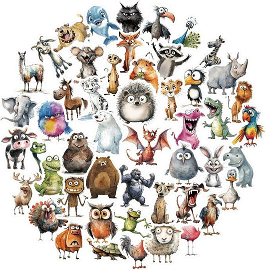 50 Pcs Funny Quirky Crazy Animal Stickers for Kids Teacher Water Bottle Laptop Phone Case Kindle Suitcase Scrapbook Diary Notebook Craft, Waterproof Vinyl Sticker Decal