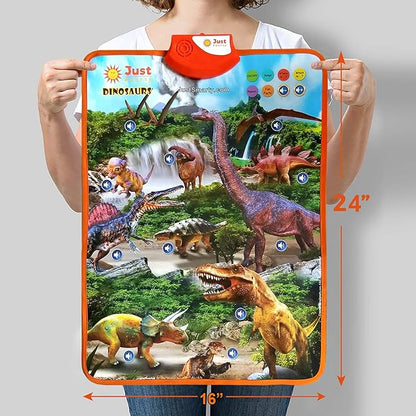Just Smarty Interactive Dinosaur Toys Learning Poster | Dinosaur Toys for Kids 3-5 | Spinosaurus, Brachiosaurus, Trex, Velociraptor, Ankylosaurus and Other Reptile Toys | Best Dinosaur Party Favors