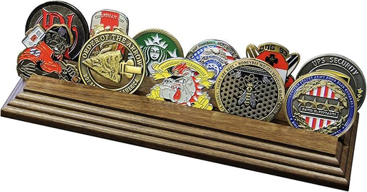 2 Row Challenge Coin Holder - Military Coin Display Stand - Amazing Military Challenge Coin Holder - Holds 10-15 Coins 2 Rows MADE IN THE USA! (SOLID Walnut)