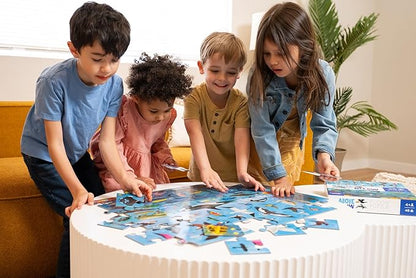 Crocodile Creek Above + Below 48-Piece Jigsaw Floor Puzzle - Fun Floor Puzzles for Kids Ages 4-8 - Day at The Dinosaur Museum - 18 x 24 inches Finished