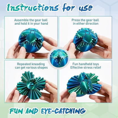 Gear Ball-3D Printed Gear Sphere,3D Printed Spin Ball Cube Fidget Toy,The Steampunk Whirling Wonder Fidget Ball Toy (Blue Green)