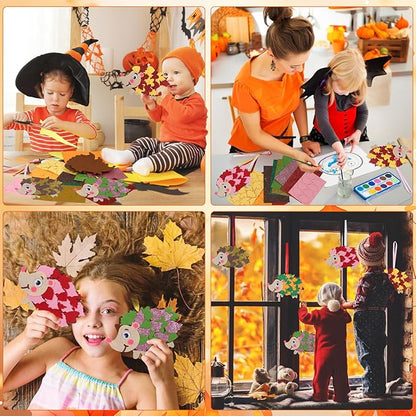 DIYASY 10 Pcs Fall Hedgehog Craft for Kids, Make You Own Hedgehog Foam Stickers Thanksgiving Craft Kits Arts and Crafts DIY Kid Friendly Autumn Decorations Games Party Activities Supplies Age 3-5 4-8