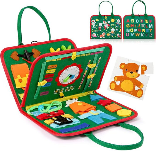 Hooku Busy Board for 1 Year Old, Montessori Sensory Toys for Toddlers 1-3, Fine Motor Travel Toys, Toddler Learning Activities, Birthday Gifts for Baby Boy Girl