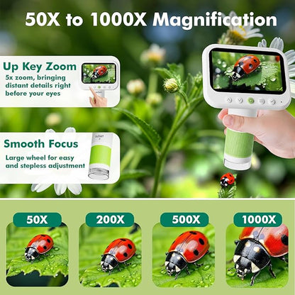Digital Microscope for Kids,4.3" HD Screen Portable Microscope with 8 LED Lights,Educational STEM Science Toys with 8G SD Card for Photo/Video,Birthday Gifts for Boys Girls