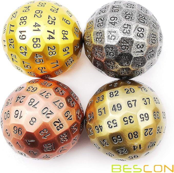 Bescon Solid Metal 100 Sided Dice, Game Dice D100, Giant Polyhedral Metal 100 Sides Dice 50MM in Diameter (1.97in), Ancient Copper
