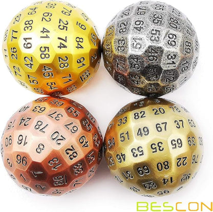Bescon Solid Metal 100 Sided Dice, Game Dice D100, Giant Polyhedral Metal 100 Sides Dice 50MM in Diameter (1.97in), Ancient Copper